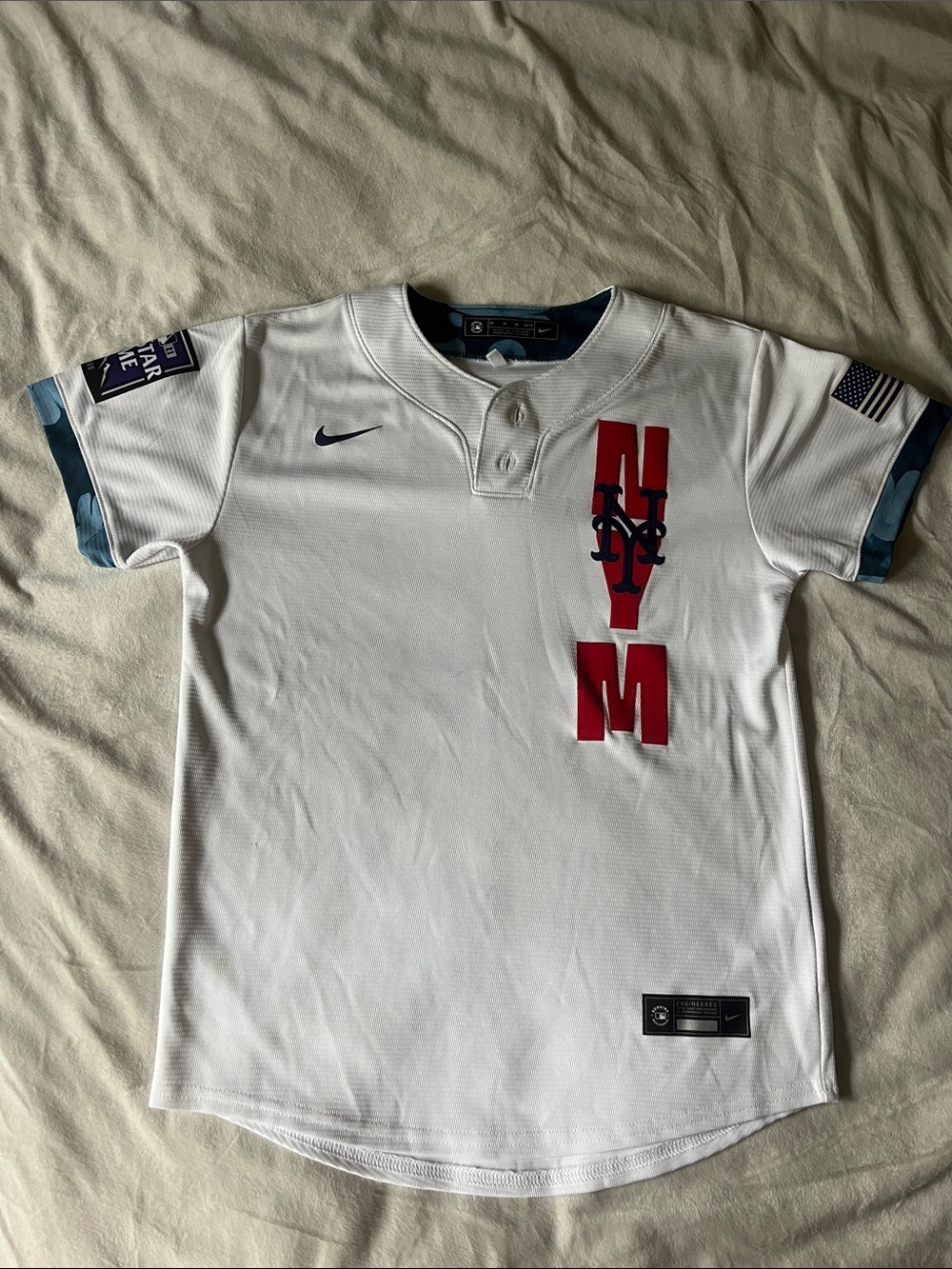 Nike White Jacob de Grom  Short-Sleeve Baseball Jersey with Red NVM Logo-